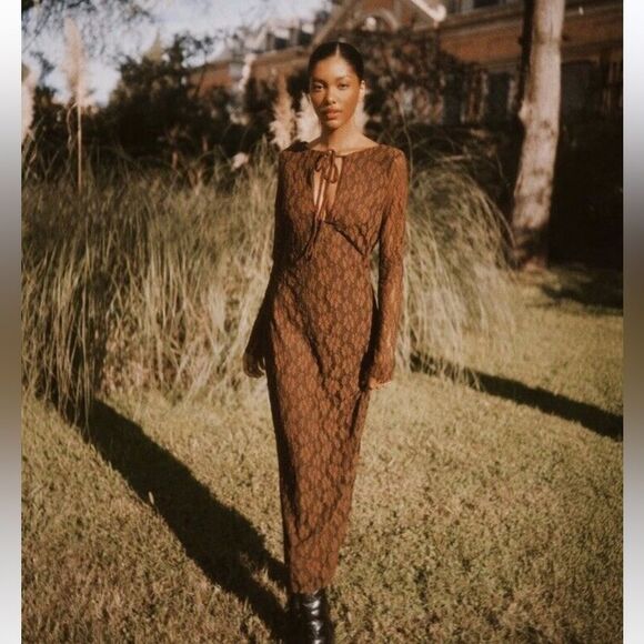 ZARA BOHO LONG LACE DRESS - Picture 13 of 16